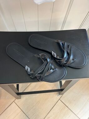 American Eagle Outfitters Black Leather Slide Sandals